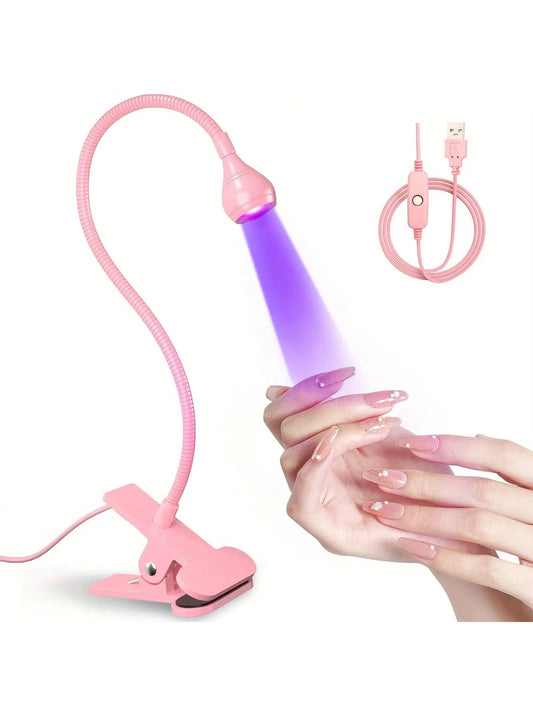 UV Glue Curing Lamp â 4-Level Dimming Clip Light With Purple/Ultraviolet Light | Portable Nail & Craft Adhesive Dryer In Silvery Pink & Black | Professional-Grade For DIY, Nail Art & Repairs