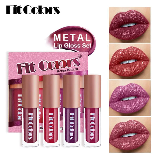 Fit Colors Velvet Lip Gloss Set â 4-Piece Non-Transfer, Diamond Finish, Long-Lasting Lip Gloss Collection