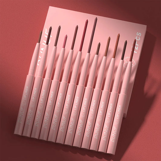 12PCS Matte Lipliner Waterproof, Durable, Easy To Color, Not Easy To Take Off Makeup, Lip Makeup Suitable For Girls' Holiday Gif