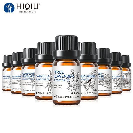 HIQILI 10ml Pure Natural Essential Oil Lavender Jasmine Eucalyptus Vanilla Sandalwood Sweet Orange Lemon Oregano Rose Fragrance