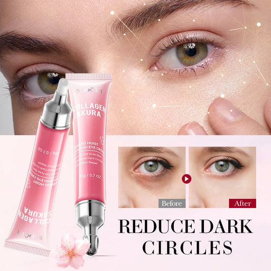 Sakura Collagen Eye Cream Hydrating Firming Brightening Reduces Dark Circles Puffiness Smooth Fine Lines Anti-Aging 20g