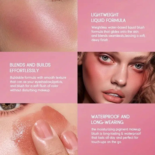 Korean Natural Liquid Blush Long Lasting Watery Texture Multi Purpose Cream Rouge For Eyes Cheeks Lips Makeup