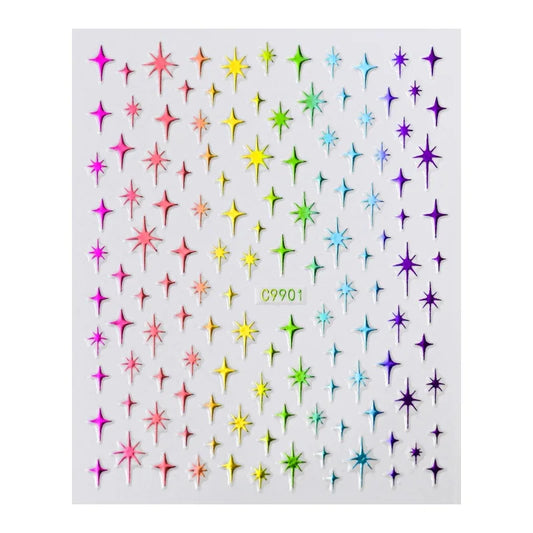 Metal Laser Holographic Star Nail Stickers, Disposable Self-Adhesive Resin Nail Decals for Women, Art Decor Accessories