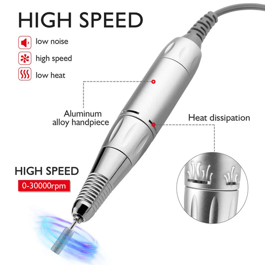 3-Pin Electric Nail Drill Pen Professional Manicure & Pedicure Tool with Handle File, Polish & Grind Functions Nail polish