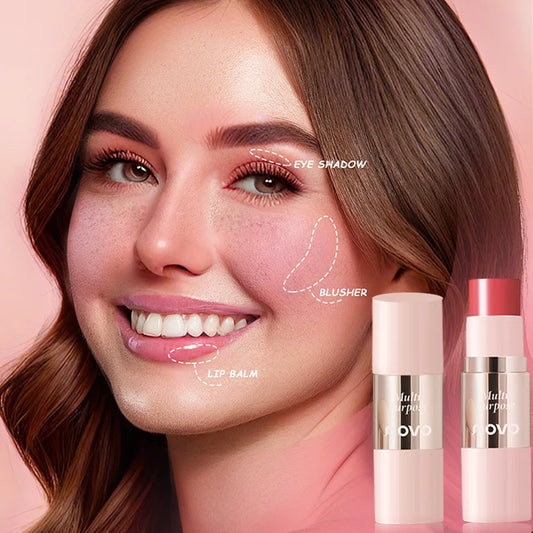 Multi-Use Cream Blush Stick For Eyes, Lips & Cheek, Nourishes & Moisturizes, Long-Wearing Blendable, Waterproof, Smooth Texture