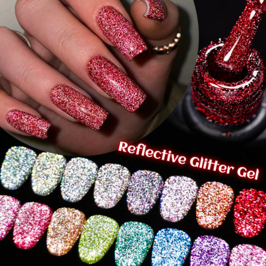 7ml Reflective Glitter Gel Nail Polish Red Pink Sliver Shiny Effect Semi Permanent UV LED Gel Vernis Manicure DIY Nail Supplies