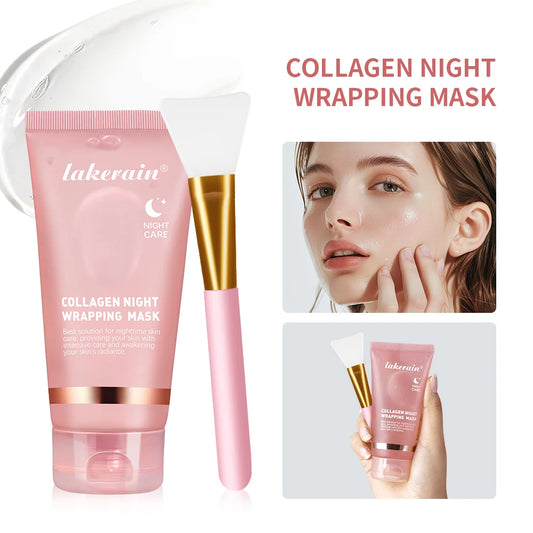 Collagen Overnight Wrapping Peel Off Facial Mask Set Korean Collagen Night Wrapping Mask Deeply Hydrates Night Care Mask Cream