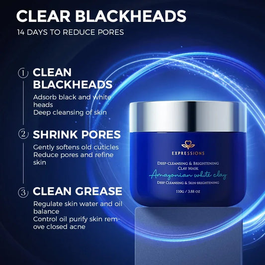 EXPRESSIONS Deep-Cleansing & Brightening Clay Mask - Cleansing, Pore Minimizing, Skin Radiance Boost, Oil Control, Moisturizing