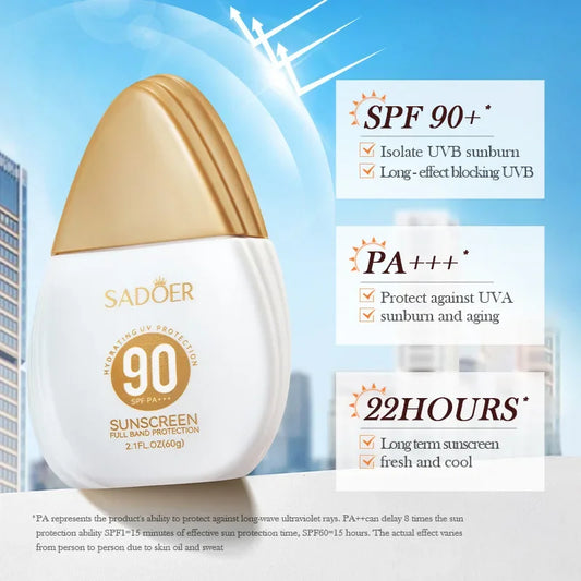 SADOER SPF90+ Sunscreen For Face Body Sun Block Creams Solar Blocker Refreshing Non Greasy UV Resistant Facial Sunscreen