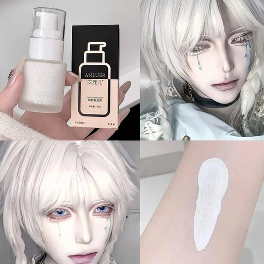 Matte White Liquid Foundation Makeup Buildable Coverage Primer & Concealer Stick Waterproof & Long-Lasting for Halloween Cosplay