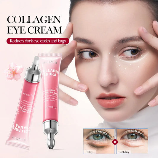 Sakura Collagen Eye Cream Hydrating Firming Brightening Reduces Dark Circles Puffiness Smooth Fine Lines Anti-Aging 20g