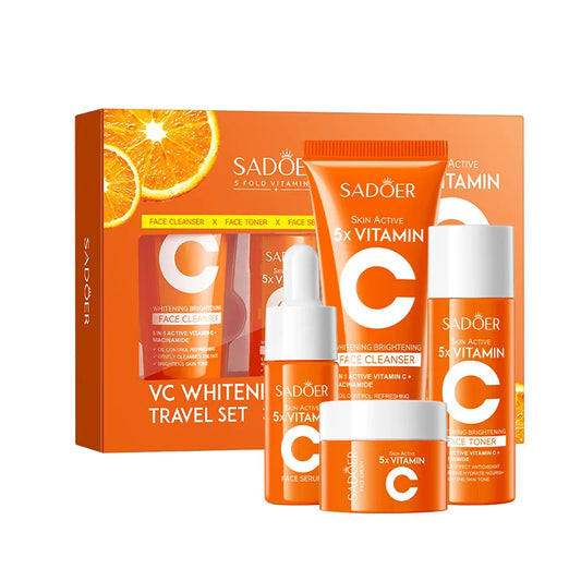 4pcs/box SADOER 5x Vitamin C Kit Whitening Moisturizing Travel Set(Facial Cleanser, Toner, Serum, Face CreamïŒ