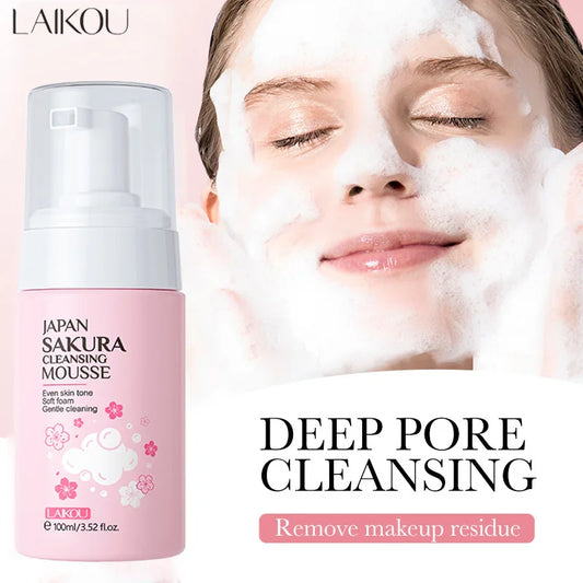 LAlKOU Japan Sakura Cleansing Mousse Facial Cleanser Shrink Pores Deep Clean Oil Control Moisturizing Skin Care 100ml