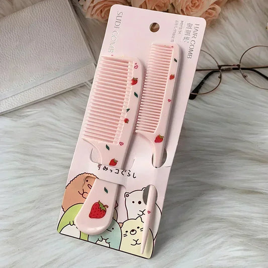 2pcs Cute Kids Hair Comb Set Anti-static Strawberry Comb for Girls Portable Hairdressing Comb