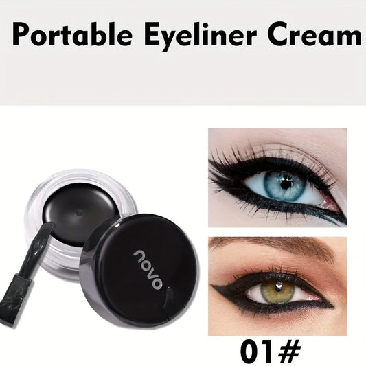 Portable Gel Eyeliner Black and Brown, Water Proof Smudge Proof Eyeliner Cream, Quick Drying Last for All Day Long Brow Eyeliner