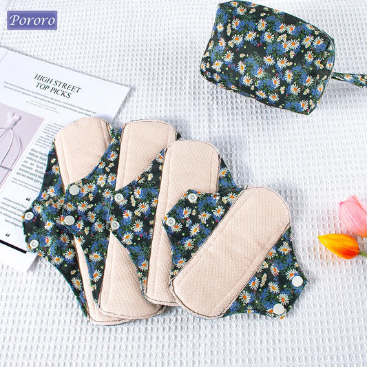 Reusable Sanitary Napkins Washable Cotton Panty Liners Soft Cloth Menstrual Pads 4pcs Pads with 1pc Mini Wet Bag