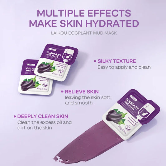 5pcs LAIKOU Eggplant Mud Mask Oil Control Moisturizing Anti-Acne Anti Wrinkle Whitening Cleansing Clay Mask Skin Care Face Mask