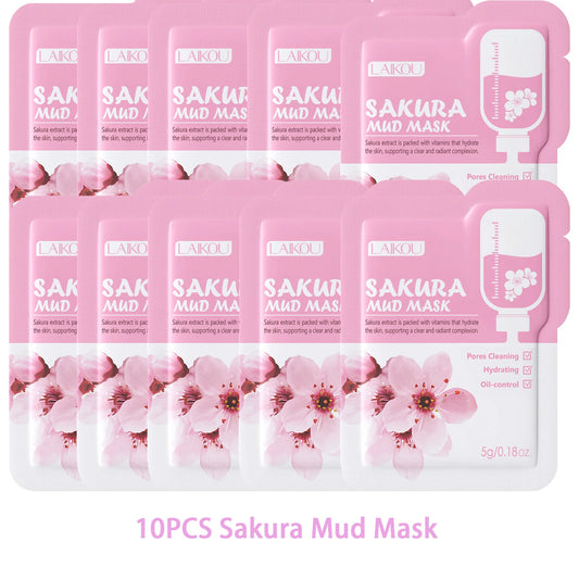 Laikou Sakura Clay Mask Trial Size Hydrating Deep Cleansing Pore Minimizing Brightening Face Mask Skin Care Product Mud Mask 5g