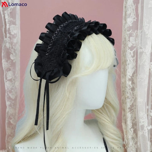 Black White Lolita Lace Ruffled Headband Hairband with Hairpins Cute Sweet Anime Maid Cosplay Headdress