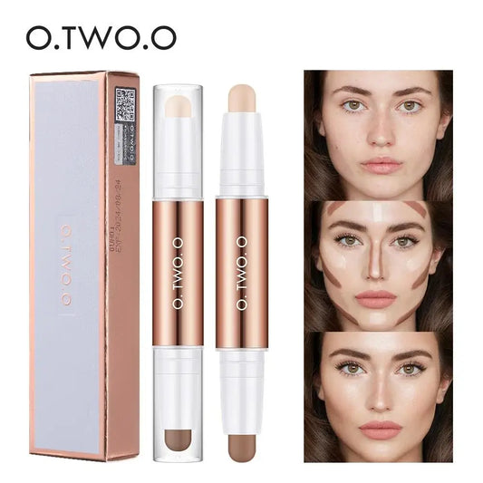 Matte Finish Concealer Stick Waterproof Brightening Highlighter Face Contour Pen Double Head Longwear Cover