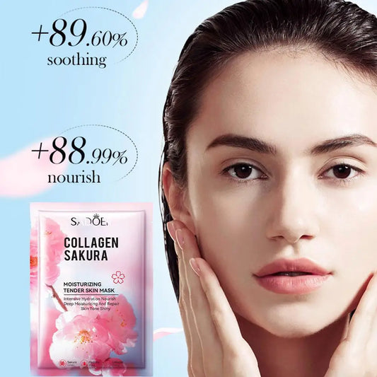 Sakura Collagen Face Mask Moisturizing Firming Anti-Wrinkles Fading Fine Lines Facial Mask Beauty Skin Care 1/3/5/10pcs