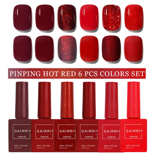 Gairriy 15ml Gel Nail Polish Homochromatic 6 Pcs Colors Set Glitter Soak Off UV LED Semi-Permanent Varnish Art Salon Nails