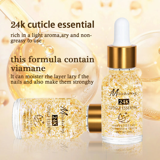 15ML Nail Cuticle Nutrient Oil 24k Gold Foil Cuticle Essence Nail Care Nutrition Oil Treatment Strengthen Bright for Nails&Foot