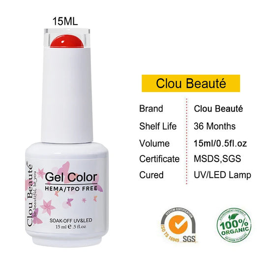 Clou Beaute 15ml Nail Gel Polish Vernis Semi Permanent UV Soak off Varnish Tpo Free Nail Polish Nail Art Gel Lacquer