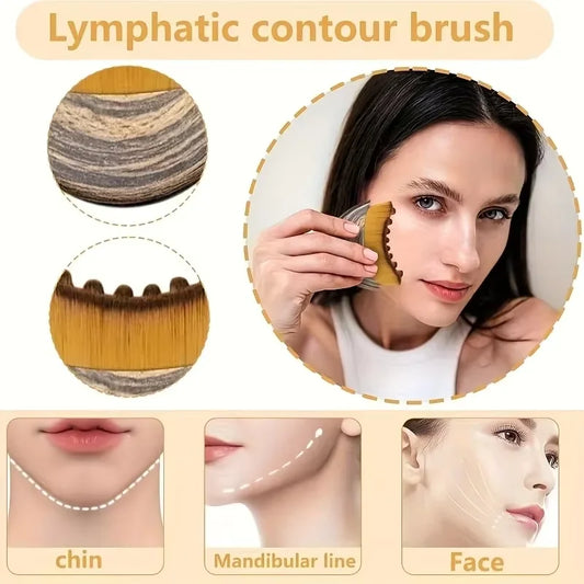 Contour Brush,Lymphatic Contour Facial Brush&Brass Lotus Eye Massage Stick Sandalwood Face Eye Meridian Acupressure Massage Tool Daily Use