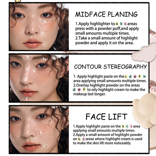 Little ONDINE Duo-Color Highlighter 01,Fine Shimmer Texture,Minimal Fallout,Natural Dewy Glow,Face Brightening,Luxury Makeup