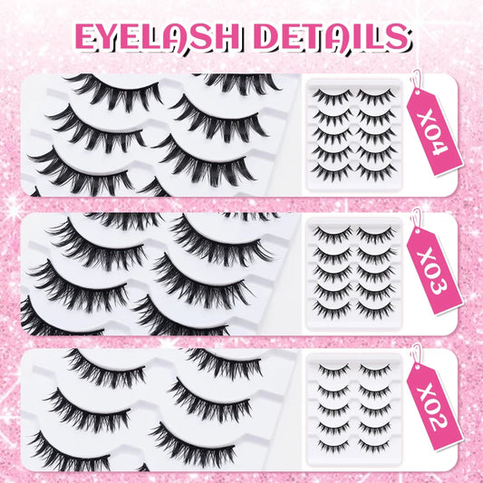 DINGSEN 5 Pairs Manga Lashes Cosplay Fake Eyelashes Strip Lash Soft Natural Look Fox Eye Korean Manhua Makeup False Eyelashes
