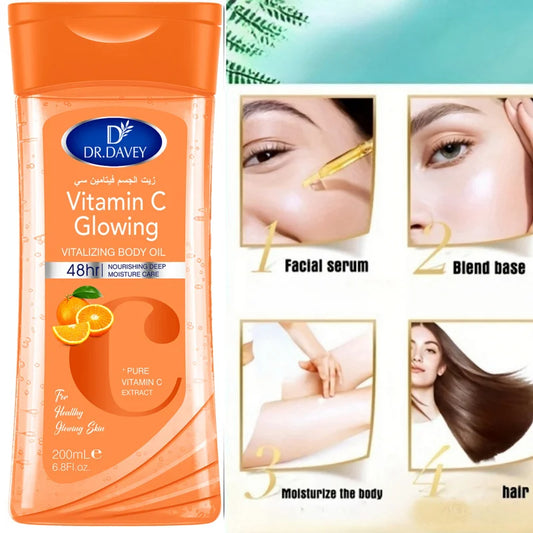 2PCS 200ml DR.DAVEY VITAMIN C Body Oil Body Skin Care Oil Moisturizing Hydrating Care Suitable for All Seasons Body Face Hand