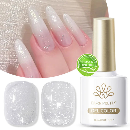 BORN PRETTY 10ml Reflective Glitter Gel Nail Polish Milky White Sheer Sparking Vanis Semi-permanent for for Christmas Xmas Nail