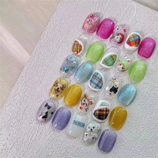 1Sheet 5D Embossed Cute Pet Manicure Decal Nail Cartoon Sticker Kawaii Animals Dog Cat Self Adhesive DIY Decorations Decals Nail
