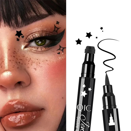 1pcs Liquid Eyeliner Pen Set Dual-Tip Stamps with Black Ink - Includes Heart, Moon, Star Shapes for Eye Makeup, Eyeliner Stamp