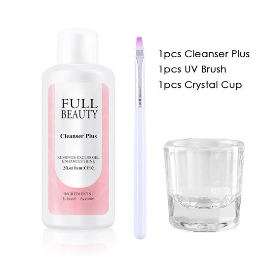 Clean Nail Degreaser Liquid Set Remove Excess Polish Gel Layer Slip Solution Acrylic Extension With UV Brush Crystal Cup Tools