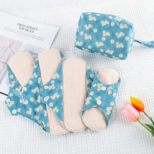 Reusable Sanitary Napkins Washable Cotton Panty Liners Soft Cloth Menstrual Pads 4pcs Pads with 1pc Mini Wet Bag