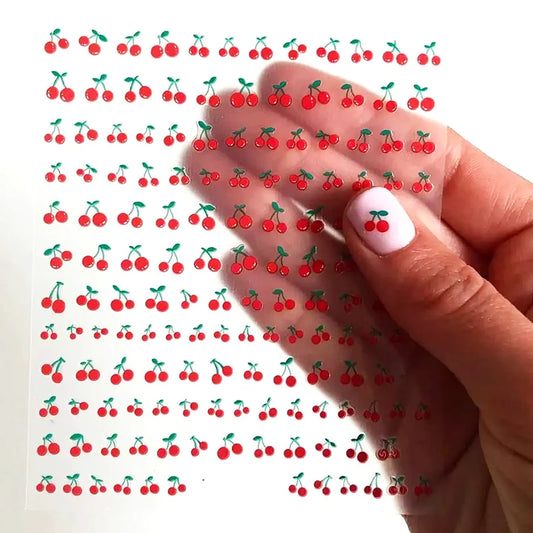 1sheet 3D Sweet Cherry Fruit Nail Art Stickers Summer Peach/Lemon/Star/Moon Nail Decals 8*10cm Adhesive Red Cherry Nail Decor