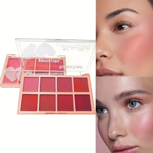 8-Color Blush Palette Waterproof Matte Natural Face Makeup Long-Lasting Cheek Blusher Contouring Highlighting Kit