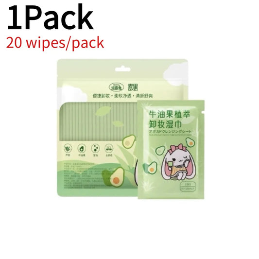 12-80Pcs Avocado makeup remover wipes Mild non-irritating makeup remover disposable wet wipes Makeup Remover Tools