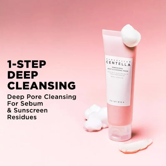 Korean Centella Poremizing Deep Cleansing Foam,Pink Salt Facial Pore Cleansing Gentle Moisturizing Cleanser Face Care Products