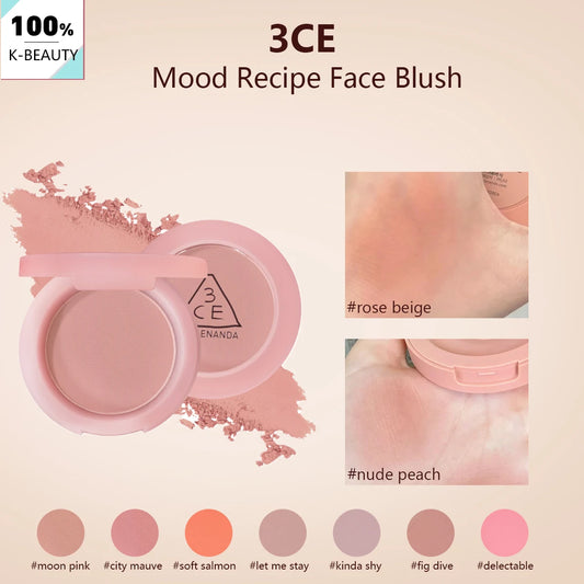 3CE Mood Recipe Face Blush,Silky Powder,Natural Color Payoff,Long-Lasting Wear,Complete Makeup,Korean Cosmetic,Korean Makeup