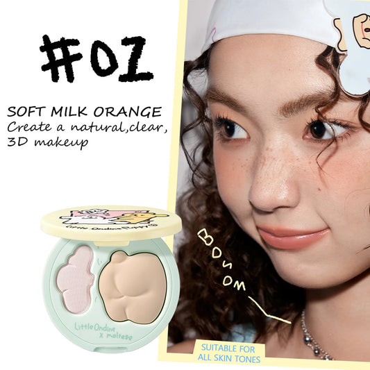 Little ONDINE Duo-Color Highlighter 01,Fine Shimmer Texture,Minimal Fallout,Natural Dewy Glow,Face Brightening,Luxury Makeup