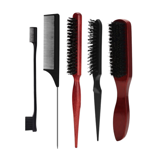 Hair Styling Comb & Brush Set, Boar Bristle Teasing Brushes & Tail Combs, Edge Control Styling ToolsïŒNylon Bristles, ABS Handle