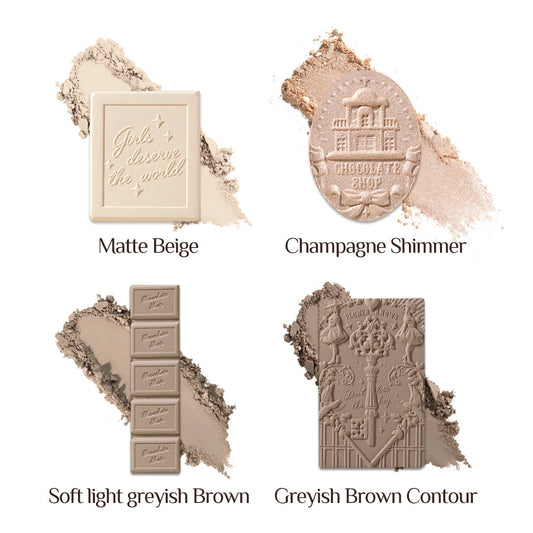 Flower Knows Chocolate Contour Palette Highlighter Face Sculpting Makeup Waterproof Long Lasting Bronzer Nose Vegan Beauty