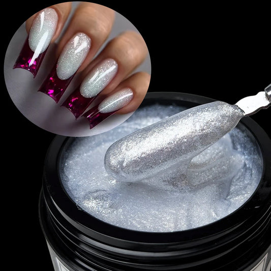 Jillnails Milky White Builder Nail Gel TPO Hema Free with Glitter Shimmer Pearls Sparkle Sparkling Nails Extension Polish 50g