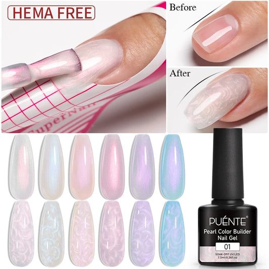 PUENTE Pearl Color Builder Nail Gel Polish Hema Free Shell Thread Glitter Nail Extension Semi-Permanent Construction Gel Varnish