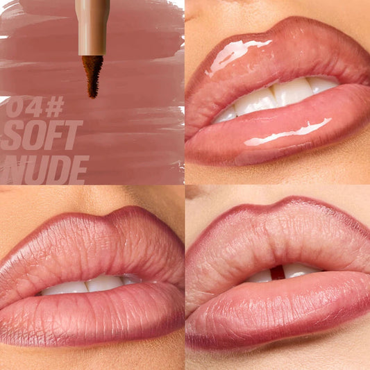 Plush Lip Brush Head Cherry Red Lip Liner Lip Contour Tint Lipstick Pencil Waterproof Velvet Brown Matte Lipliner Pencil Makeup