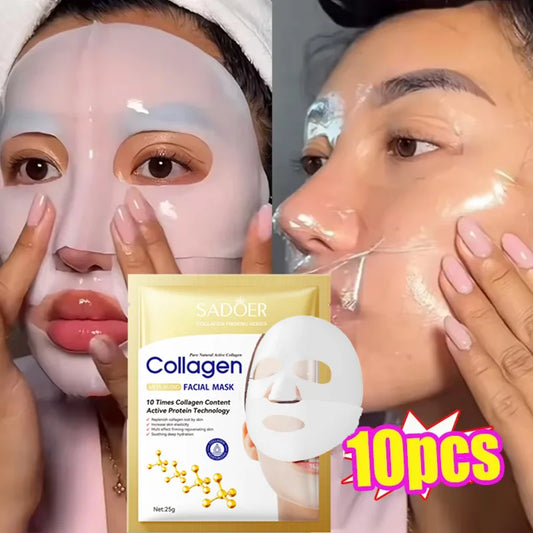 10pcs Korean Collagen Anti Wrinkle Facial Mask Fade Fine Lines Anti Aging Firm Skin Moisturizing Brightening Skincare Mask