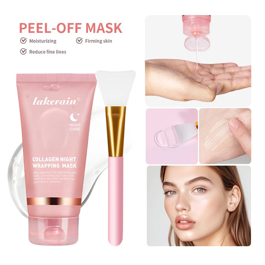 Collagen Overnight Wrapping Peel Off Facial Mask Set Korean Collagen Night Wrapping Mask Deeply Hydrates Night Care Mask Cream